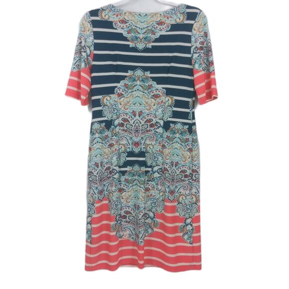 R&K Striped Mirror Print Stripe Artsy Coastal Nautical Stretch Dress Size 6 - Picture 3 of 5
